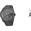 Diesel orologio da uomo Mega Chief in acciaio inossidabile grigio e orecchini neri, set