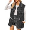 KBOPLEMQ Classico gilet in denim da donna senza maniche giacca di jeans con bottone, da donna, in denim, senza maniche, casual, slim fit, risvolto, giacca da motociclista, Z5 grigio, S