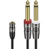 J&D Cavo da 3,5mm TRS a Doppio 6,35mm TS, Placcato Oro, Jack Femmina 1/8" a Doppio Maschio 1/4", Splitter per Mixer, Chitarra, Piano, Amplificatore, Altoparlante, 1,8 m