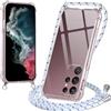 Oelrstfe Cover con Cordino per Samsung Galaxy S22 Ultra 5G, Trasparente Silicone Custodia con Regolabile Collana Laccio Tracolla, Antigraffio Proteggere Case Corda per Samsung S22 Ultra 5G, Bianco