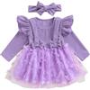 Geagodelia Bambine 2 Pezzi Abiti Outfit Farfalla Manica Lunga Principessa Vestito e Fascia Pagliaccetti Neonato per Party Battesimo Cerimonia (Viola, 6-12 Months)
