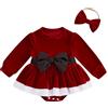 Geagodelia Abito di Natale Bambina Vestito Manica Lunga Elegante Abiti Rosso Inverno e Fascia dei Capelli Set di Vestiti per Neonati Natale (Rosso A, 0-3 Months)