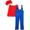 HENBRANDT Childrens Super Plumber Fancy Dress Costume Retro 1980s Videogame Green + Blue Overalls Moustache Brothers Three Sizes Fancy Dress for Boys Super Workman Outfit for Kids