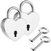 JJUNW 2 mini lucchetti a forma di cuore, stile vintage, con chiave, a forma di cuore, per armadio, portagioie, diario, cassetto (argento)