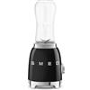 Smeg, Frullatore da Tavolo Compatto PBF01BLEU, 2 Livelli di Velocità, Sicurezza Blocco Motore, 2 Bottiglie da 600 ml in Dotazione, Base Antiscivolo, Avvolgicavo Integrato, 300W, Nero
