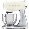 Smeg, Impastatrice Planetaria SMF02CREU, 10 Velocità, Smooth Start, Ciotola da 4,8 L, Sicurezza Blocco Motore, Frusta Filo, Frusta Piatta, Gancio e Coperchio Versatore in Dotazione, 800W, Panna