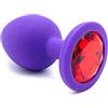 BONDAGERIE® Plug anale in silicone medico viola con gioiello rosso, sacchetto incluso, Taglia M