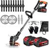 Oumeitu Decespugliatore a Batteria Tagliabordi Elettrico con 2 21V 2.0Ah Batterie e 3 Tipi Lame Taglia Erba da Giardino Elettrico Testata Regolabile e Maniglia Telescopica Tagliaerba Senza Fili per Giardino
