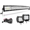 Willpower Barra LED Curva 81cm 32 Pollici 405W + Fari LED 10cm 4 Pollici 18W + Cablaggio 12V 24V Faretti LED Faro da Lavoro LED Barra Luci LED per Fuoristrada Auto Trattore Camion 4x4 Barca ATV