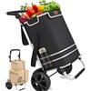 BAKAJI Carrello Spesa 3 in 1 Pieghevole borsa Capacità di 56 Litri, Carrellino a Mano Portaspesa e Portapacchi Carico 30 kg con Manico Ergonomico, Ruote e Tracolla, Trolley Salvaspazio (Nero)