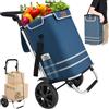 BAKAJI Carrello Spesa 3 in 1 Pieghevole borsa a Sacco Capacità di 56 Litri, Carrellino a Mano Portaspesa e Portapacchi Carico 30 kg con Manico Ergonomico, Ruote e Tracolla, Trolley Salvaspazio (Blu)