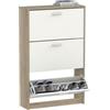 Muebles Pitarch | Scarpiera Ingresso Mobile ausiliario stretto 3 porte per ingresso Bianco e Rovere Cambrian, 18 paia di scarpe, 82x74x25cm, Collezione Tibet