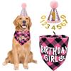 WUSJCOF Set Compleanno Cane 3 Pezzi, Bandana e Cappello con 8 Numeri Bling Adesivi, Regalo di Compleanno per Cani, Decorazioni per Festa di Compleanno Cane (rosa)