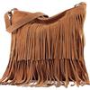 modamoda de T125 Borsa a tracolla da donna in pelle scamosciata made in Italy, marrone cioccolato, m