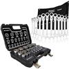 HASKYY Set di chiavi a bussola XZN - 1/2, 8 - 36 mm, 12 spigoli e anello a forchetta a cricchetto 8 - 19 mm, set completo di attrezzi da 33 pezzi