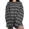 HodJIU Maglione da donna vintage a righe Y2k estetico grunge a maniche lunghe oversize felpa casual girocollo pullover top Harajuku E Girl anni '90 Streetwear, grigio, M