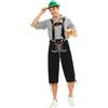 Feynman Costume Uomo per Oktoberfest - Pantaloni Tradizionali Bavaresi Ricamati (Nero/Marrone) + Camicia Tradizionale (Rosso/Verde/Nero) - Completo Tedesco con Effetto Pelle per Festa della Birra
