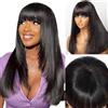 zekan Straight Bang Parrucca Capelli Umani per le Donne Parrucca Brasiliana Vergine Capelli Umani con Bang Machine Made Parrucca Glueless 180% Densità Parrucca con Fringe 18 Pollice