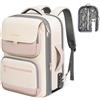 Taygeer Zaino Sottovuoto Compatibile Easyjet 45x36x20 con Pompa Manuale, Espandibile Bagaglio a Mano con Lucchetto TSA e Trousse per Cosmetici, Zaino da Viaggio Sottovuoto con Tasca RFID, Beige e Rosa