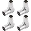 KUOQIY 4 Pezzi Adattatore Coassiale per Antenna TV 90 Grad, TV PAL Maschio a Femmina Connettore, Angolo Retto RF Coassiale Adattatore, per Antenna, Satellitari, Cavi Coassiali, Placcato Nickel