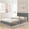 Froadp Letto imbottito 160 x 200 cm - Struttura per letto matrimoniale con doghe in legno in lino, testiera imbottita con bottoni, struttura per letto da camera da letto, design moderno (grigio scuro)