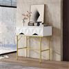 LERFAN Moderno ed elegante consolle Tavolo con design geometrico per divano con cassetti tridimensionali, per ingresso e soggiorno 80 x 40 x 80 cm, bianco + oro