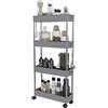 Bricozone Carrello Portaoggetti Salvaspazio a 4 Ripiani con Ruote Struttura in Acciaio e Plastica per Cucina Bagno Lavanderia Camera e Salotto 40 x 13 x 85 cm (Grigio)