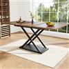 TIZZ Moderno telescopio (120 - 160 × 80 cm) - Tavolo da pranzo allungabile salvaspazio con gambe in ferro incrociate nere, tavolo color noce, ideale per cucina e soggiorno