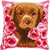 VERVACO Kit Cuscino Punto Croce CUCCIOLO TRA LE ROSE Set Ricamo Principianti Cuscini Gobelin Decorativi ca. 40 x 40 cm Accessori Per Lavoretti Creativi DIY Casa Decor Hobby Adulti Cross Stitch