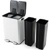 FANTASK Pattumiera in acciaio inox, 2 x 30 l, bidone doppio, inodore, pattumiera a pedale con coperchio a chiusura delicata, pattumiera da cucina in acciaio inox e plastica (bianco)