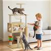 PETCUTE Torre per Gatti in Legno,Grande,Più Gatti,119cm Tiragraffi per Gatti Stabile con Capsula Spaziale Trasparente,Piattaforma di Osservazione, Parco Giochi,Scala,Grotta,Facile da Pulire