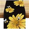 CHONGQILAO Runner Tavola Girasoli Ape, Lavabile Runners da Tavolo Primaverile Runner Estivo da Tavolo, 33 x 183 cm Runners da Tavolo con Girasoli Ape in Lino per Decorazione Tavolo Cucina (D)