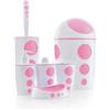 BORNOVA Set da bagno 6 pezzi - Design moderno con motivi circolari - Include pattumiera, portasapone, dispenser di sapone, bicchiere, scopino per WC e porta Bros (rosa)