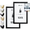 Heimlich® - Cornice portafoto - 10 x 15 cm, alluminio, metallo, nero, confezione da 2 - Piccole cornici con copertura in pellicola - Montaggio a parete o supporto da tavolo