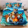 Dozrmey Copripiumino Una Piazza e Mezza 200x200 Tigri e Gatti, Set di Biancheria da Letto in Microfibra, Copripiumini 200x200 cm con 2 Federe 50x80 cm per Bambini Adulti D158