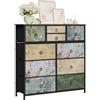 WOLTU Cassettiera, 10 Cassetti per Camera da Letto/Corridoio/Soggiorno,arrone Rustico e Nero con Motivo Fiore retrò, Struttura in Metallo, 100x 30x 100cm, SSK009pw