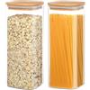 YUEYEE Barattoli da 2200ml con Coperchio,Contenitori in Vetro con Coperchi in Bambù,Trasparenti con Coperchio per Avena, Cereali,Pasta,Riso,Noci,Farina, Set da 2 Pezzi,28 cm
