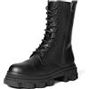 DREAM PAIRS Stivali da Combattimento da Donna con Lacci, Stivali a metà Polpaccio, Plateau Spesso Stivaletti da Equitazione con Tacco Basso,Size 35,Nero/Pu,DMB215