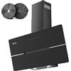 IsEasy Cappa Aspirante 90cm Inclinata, Cappa Cucina di Scarico/Ricircolo con 524 m³/h Forte Potenza di Aspirazione, 3 Livelli di Regolazione, 58 dB, Funzionamento Touch, Nero, Efficienza A++