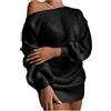Generic Abito casual da donna a maniche lunghe, spalle scoperte, lavorato a maglia, vestibilità ampia, comodo, per vacanze, inverno, pullover top elegante, Nero , M