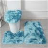 Generico Set di Tappeti da Bagno 3 Pezzi in Microfibra Morbida - Antiscivolo, Assorbente, Lavabile in Lavatrice, Tappetino Shaggy, Contorno WC e Copriasse (Blu sfumato)