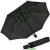 iX-brella Ombrello tascabile inversa in fibra di vetro con raggi colorati, nero-verde, 106 cm, Ombrello tascabile XXL