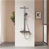 EMKE Sistema Doccia con Termostato - Soffione a Pioggia 36 x 24 cm con Miscelatore, Set Doccia Completo con Mensola in Vetro da 40 cm & Doccetta (4 Getti), Antracite Opaca