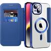 IMEIKONST Cover Magnetica per iPhone 14 Plus con Scomparto per Carte, [Compatibile con MagSafe] [Blocco RFID] Custodia Portafoglio Trasparente Case per iPhone 14 Plus. Blu Scuro JDCX