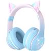 Xunpuls Cuffie Bluetooth per Bambini, Senza-Fili Cuffie Over-Ear, Con orecchie LED, Pieghevole, Con Microfono, Micro SD/TF, HD Stereo, Cuffie ragazze orecchie gatto per scuola/scrivania/PC/TV(blu)