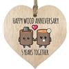 Stuff4 Targa per 5° anniversario di matrimonio, regalo per marito e moglie, 5 anni insieme, cuore in legno per donne, uomini, partner, cartello in legno chiaro