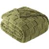 Exclusivo Mezcla Coperta Plaid Pile di Flanella per Divano, 130x150 CM Coperta Letto Singolo con Motivo a Scacchi, Morbida e Calda, Verde oliva