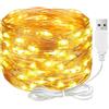 ALEGRE Catena luminosa a LED con USB, 3M 30 LED filo di rame con spina, impermeabile, luce bianca calda, catene luminose a LED per decorazioni fai-da-te per matrimoni, Natale, balcone, camera da letto