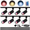 Bravsekai Kit Illuminazione a Binario GU10 RGB con 8 Faretti a Colori，2 Rotaie Tipo H 1.5M，Telecomando IR Multicolore (8 Pezzi, Nero)