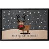 Hanse Home Hanse Design Home 103045 Zerbino Zerbino Merry Christmas Reindeer Renna, Poliammide, Grigio Marrone, 40 x 60 x 0.7 cm